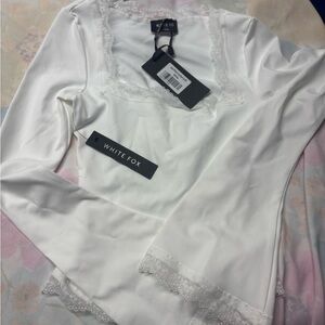 White Fox Boutique Ivory Lace Long Sleeve Top